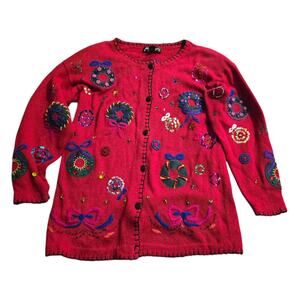 VTG gladys bagley ugly Christmas sweater bows and wreaths Plus Sz 1X